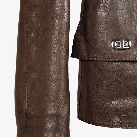 Jean Paul Gaultier Vintage Brown Turnlock Detail Leather Jacket - Picture 6 of 14
